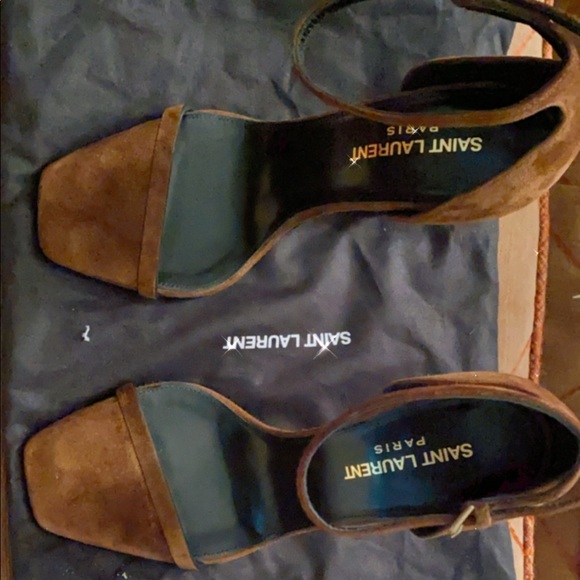 NEW YSL OPYUM SUEDE SANDALS W/ GOLD HEEL - Picture 6 of 7